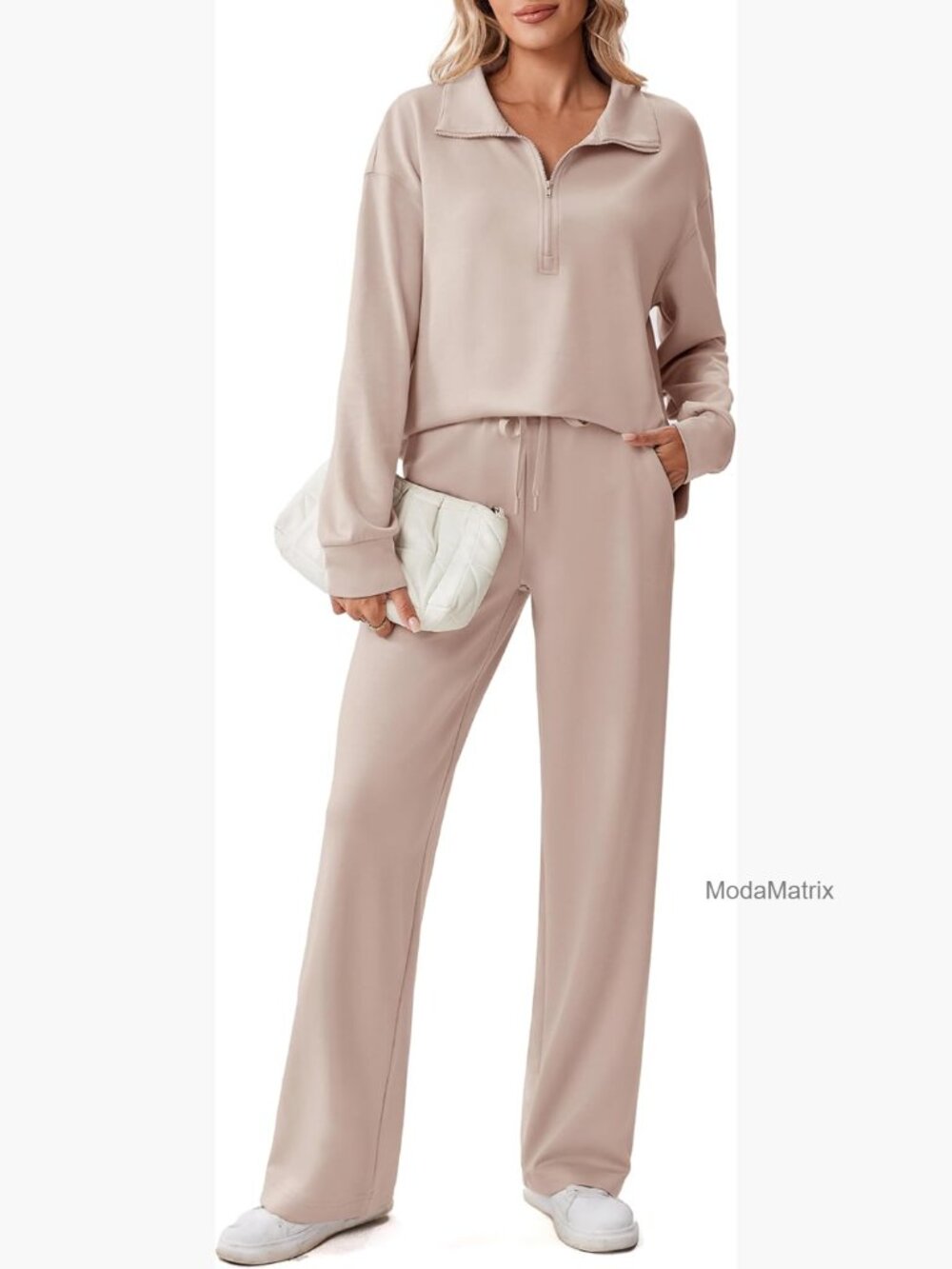 2 Piece Sweatsuit Set Half Zip Loose Fit Straight Leg Pants Tracksuit